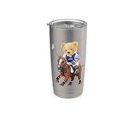 Cool Teddy Bear Playing Horse Polo Game Illustration Graphic Gobelet isotherme en acier inoxydable double paroi