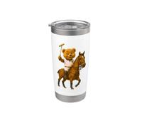 Cool Teddy Bear Playing Horse Polo Game Illustration Graphic Gobelet isotherme en acier inoxydable double paroi