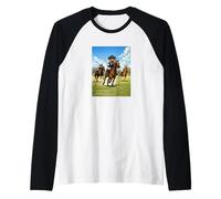 Cool Teddy Bear Playing Horse Polo Game Illustration Graphic Manche Raglan