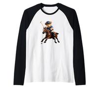 Cool Teddy Bear Playing Horse Polo Game Illustration Graphic Manche Raglan