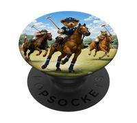 Cool Teddy Bear Playing Horse Polo Game Illustration Graphic PopSockets PopGrip Adhésif