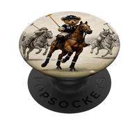 Cool Teddy Bear Playing Horse Polo Game Illustration Graphic PopSockets PopGrip Adhésif