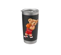 Cool Teddy Bear Plays Basketball Illustration Graphic Design Gobelet isotherme en acier inoxydable double paroi