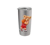 Cool Teddy Bear Plays Basketball Illustration Graphic Design Gobelet isotherme en acier inoxydable double paroi
