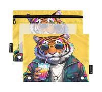 Cool Tiger Lot de 2 trousses à crayons pour classeur à 3 anneaux Fermeture éclair lisse avec fenêtre en PVC transparent pour fournitures scolaires Jaune
