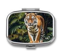 Cool Tiger Pilulier en métal étanche à 2 compartiments avec miroir pour sac à main, porte-vitamines, médicaments quotidiens, conteneur de voyage moyen (carré)
