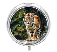 Cool Tiger Pilulier en métal étanche à 3 compartiments avec miroir pour sac à main, porte-vitamines, médicaments quotidiens, conteneur de voyage (rond)