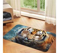 Cool Tiger Tapis d'alimentation pour animal domestique 40 x 60 cm, tapis absorbant pour gamelle de nourriture et d'eau, tapis de nourriture pour chat en cuir synthétique, tapis imperméable à séchage