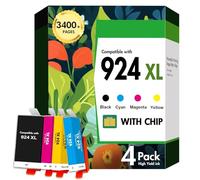 Cool Toner 924XL Cartouches 924 XL Multipack avec Puce Compatible pour HP 924 924e Cartouches imprimantes pour HP OfficeJet Pro 8120 8123 8133 8130 imprimante (4-Pack, Noir/Cyan/Magenta/Jaune)