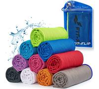 Cool Towel - Serviette Microfibre/Airflip Serviette rafraîchissante comme Serviette de Refroidissement pour Marche, Voyages & Yoga - Couleur: Bleu foncé - Verte néon, Dimensions: 100x30cm