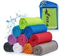 Cool Towel - Serviette Microfibre/Airflip Serviette rafraîchissante comme Serviette de Refroidissement pour Marche, Trekking, Voyages & Yoga - Couleur: Vert néon - Bleu foncé, Dimensions: 120x35cm