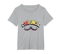 Cool Uncle Club Retro Moustache Stars Family Pride T-Shirt, Femme Grandes Tailles, Gris Chiné, 2X