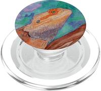 Cool Watercolor Bearded Dragon Design Reptile Lover on Teal PopSockets PopGrip pour MagSafe