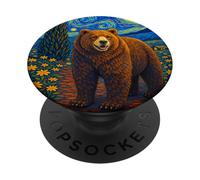 Cool Wild California Bear in The Starry Night Painting Art PopSockets PopGrip Adhésif