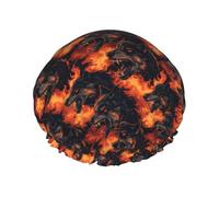 Cool Wolf Bonnet de douche imprimé flamme rouge pour femme, réutilisable, double couche, bande élastique, bonnets de bain pour cheveux longs pour douche