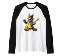 Cool Wolf Rock Guitar Player Musicien Animal Lover Manche Raglan