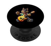 Cool Wolf Rock Guitar Player Musicien Animal Lover PopSockets PopGrip Adhésif