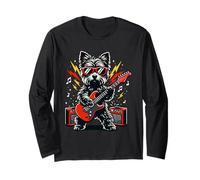 Cool Yorkie Dog Playing Electric Guitar Rocker Musician Manche Longue
