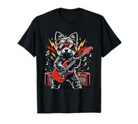 Cool Yorkie Dog Playing Electric Guitar Rocker Musician T-Shirt