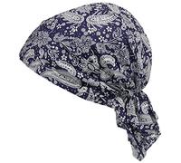 Cool4 Écharpe d'été plage bandana mer bonnet soleil protection solaire bonnet Chemo Cap A04, Bleu marine avec motif cachemire naturel, Medium