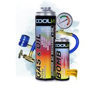 COOL5 2in1 - Recharge clim voiture R134a - r134a recharge kit, gaz de clim r134a pour la climatisation des voitures 1995-2016 + tuyau de mesure + bombe de rafraîchissement + APC 500ml