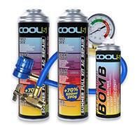 Cool5 Lot de 2 Kits de réparation de climatisation d'été Complet AC 5 en 1 (substitut du R134a) gaz de Rechange avec Tuyau de Mesure - pour Voitures 1995-2016, 290 g + 70% de Produit Refreshing Bomb