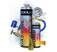 COOL5 2in1 - Remplacement du réfrigérant R1234yf avec huile, pour la climatisation des voitures après 2016 + tuyau de mesure + bombe de rafraîchissement + adaptateur + nettoyant universel 500ml
