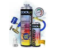 COOL5 5in1 - Recharge clim voiture R134a - r134a recharge kit, gaz de clim r134a + tuyau avec manomètre + désodorisant de voiture + adaptateur R12 + APC 500ml