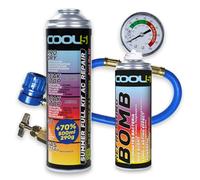 Cool5 Kit de réparation de climatisation d'été complet AC 5 en 1 (R134a de rechange de gaz) avec tuyau de mesure - Pour voitures 1995-2016, 290 g + 70 % de produit Refreshing Bomb