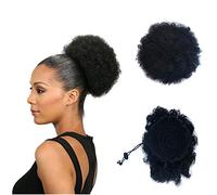 Coolbers 8 Pouces Afro Kinky Bouclés Cordon Synthétique Afro Wrap Puff Queue De Cheval Extensions De Cheveux (Grand 8 Pouce, 1B)