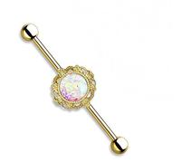 Coolbodyart Femmes Hommes Industrial Barbell en Acier INOX Acier Chirurgical 316L en Argent ou Doré avec des Paillettes Opale Centre Tribal filigranne Ceinturé Aussi comme Ensemble - Or