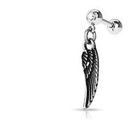 Coolbodyart Femmes Hommes Piercing Cartilage Tragus Haltère Ailes d’Ange en Acier INOX Acier Chirurgical avec zircone en Argent, Doré Aussi au Kit économique - Argent