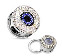 Coolbodyart Femmes Hommes Piercing Piercing Oreille Flesh Plug Tunnel en Acier INOX Acier Chirurgical avec Amulette de zouzou Œil Chanceux Cristal Ceinturé en Rouge ou Bleu différentes Tailles - Bleu