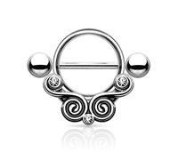 Coolbodyart Piercing Mamelon Acier Chirurgical plaqué Or, Noir, rosé Doré, Argent Demi Cercle avec gespritzten Tourbillon et Zircon incolore - Argent