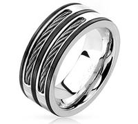 Coolbodyart Tapsi 'S Bande Bague en Acier INOX 9,2mm Largeur Acier Corde Double Argent Noir 60 (19.0) -69 (22.0) - Metallic