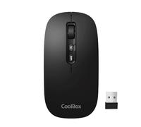 Coolbox Souris sans Fil W02 - Bluetooth et RF 2,4 GHz - Ultra légère - Bouton d'accès copilote - Rechargeable par USB-C - DPI réglable - Capteur Optique - Noir