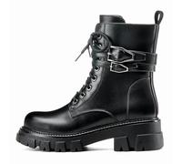 COOLCEPT Femmes Combat Cheville Bottes Boucle Motorcycle Goth Bottes Low Talons Chunky Lug Sole PUBlack Taille 37