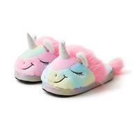 CoolChange Chaussons licorne douillets en peluche avec corne pailletée | Pantoufles licorne arc-en-ciel | Pantoufles en peluche, multicolore, 36/40 EU