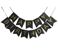 CoolChange Guirlande décoration avec Drapeaux pour Anniversaire | Happy Birthday | Noir avec Lettres dorées