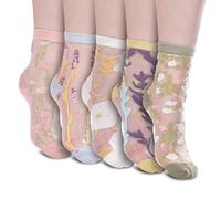CoolChange Lot de 5 paires de chaussettes transparentes pour femme avec fleurs et plantes - Brillantes, beige, 35-40