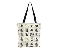 CoolChange Sac cabas avec Kiki et Jiji | Anime Chat Tote Bag | 34 x 36 cm | Coton | Blanc, Blanc., 34 cm x 36 cm x 5 cm