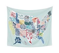 CoolChange Tapisserie murale créative avec carte de l'Amérique | Tapisserie murale américaine | Nom de tous les États américains | Carte drôle | 145 x 130 cm