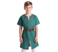 CoolChange Tunique pour enfant pour costume de viking ou de pirate | Chemise pour enfant avec col ornemental | Manches courtes | Avec ceinture | Vert | Taille : 128-152, vert, 128