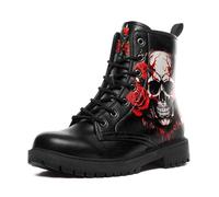 coolcustomize Bottes de combat personnalisables - Bottines à lacets pour Halloween et style motard, parfaites pour homme et femme, Rose rouge et crâne, 40/42 EU