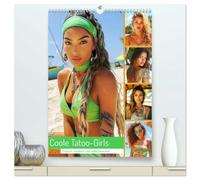 Coole Tatoo-Girls. Hübsch, modern und selbstbewusst (hochwertiger Premium Wandkalender 2026 DIN A2 hoch), Kunstdruck in Hochglanz: Starke Tatoo-Schönheiten an schönen Stränden