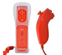 COOLEAD 2 en 1 Manette Télécommande Nunchunk pour Nintendo avec Motion Plus Wii / Wii U (Six couleurs à option), Remote avec étui en Silicone - Rouge