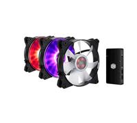 Cooler Master MasterFan Pro Air Flow 120 RGB 3-en-1 avec Contrôleur LED RGB - 3 x 120mm Ventilateurs de Boîtier RGB (PWM) Silencieux (6-20 dBA), Pales Air Flow (650-1100 TR/Min, 48.8 CFM), Contrôleur