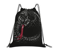Cooler schwarzer Rucksack mit Kobra-Schlange und Wasserkordelzug, widerstandsfähige Einkaufstasche für Damen und Herren, Sport- und Fitnessstudio-Sackpack
