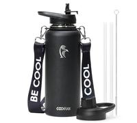 Coolflask Bouteille d'eau de 1200 ml avec sangle, bouteille d'eau isotherme en métal avec paille et couvercles à bec verseur, aspirateur à double paroi en acier inoxydable, garde au froid 48 h et au