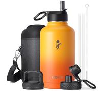 Coolflask Bouteille d'eau isotherme avec paille et 3 couvercles, grande carafe à eau en acier inoxydable de 1,9 l pour le sport, la salle de sport ou le bureau, sans BPA, garde au froid 48 h et au